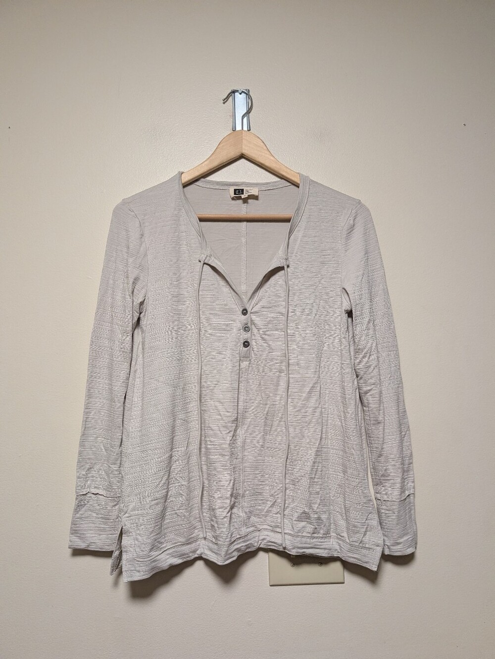 LIRA Grey Textured Henley Long Sleeve Top Size S